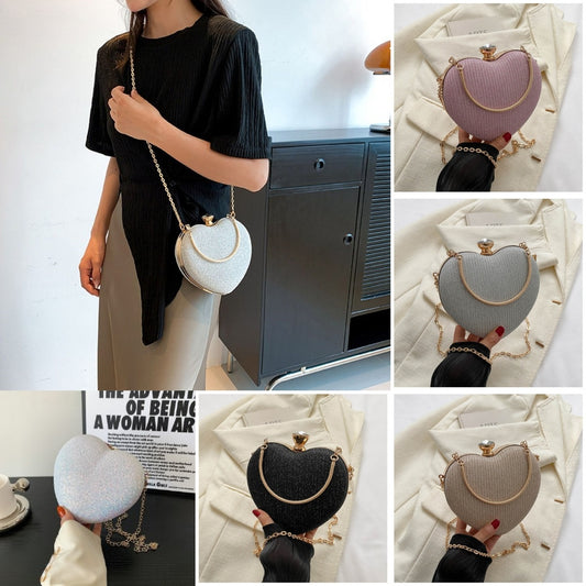 premium quality Evening Clutch Bag Women Bag Shiny Handbag Heart Shape Metal Clutches Bag Fashion Chain Shoulder Crossbody Bag Luxury Lady Purse