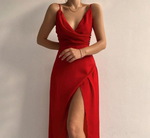 V-neck Slit Sling Dress for summer Sexy Slim Suspender Dresses For Women Clothing