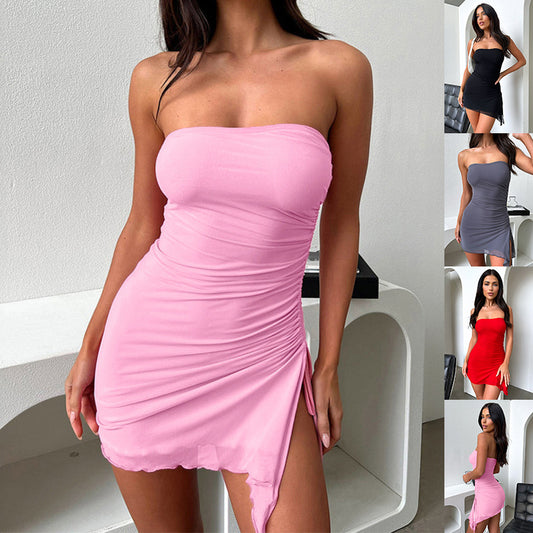 Tube-top Split Dress Summer Ins Fashion Backless Short Dresses For Women