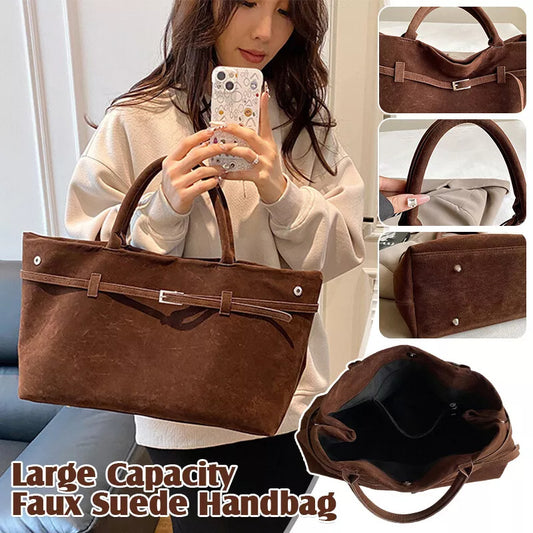 2025 Decorative Design Solid Faux Suede Handbag Large Capacity Casual Tote Bags For Women Tote Design Portable Shoulder Bag